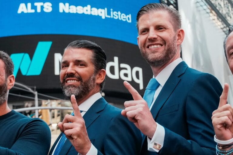 Donald Trump Jr (left) and Eric Trump own 20 percent of miner American Bitcoin